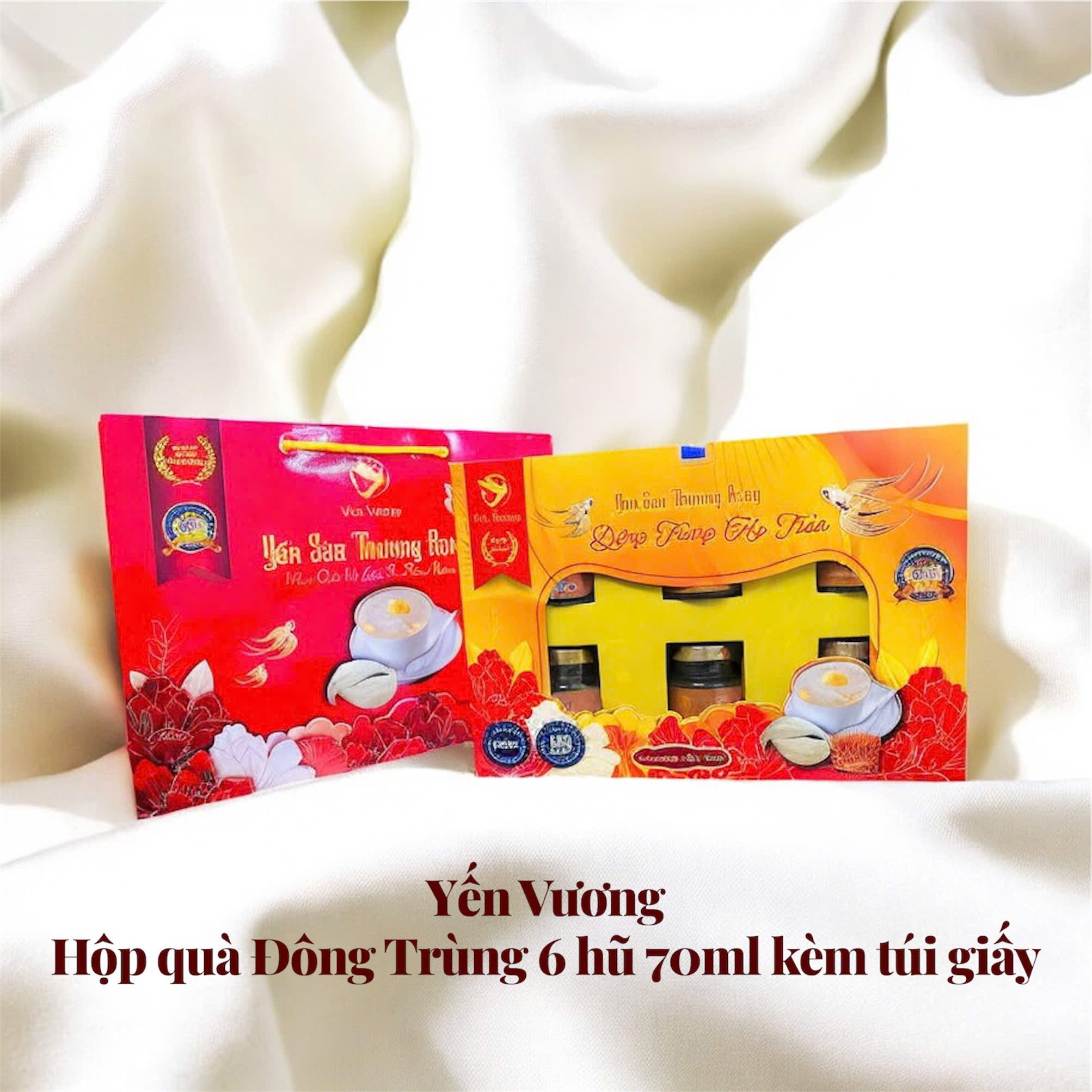 Hộp quà lớn 6 hũ yến Vương kèm túi 70ml Đông Trùng